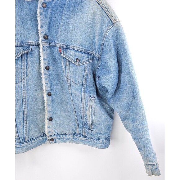 Levis Vintage Denim Jacket Mens Large Sherpa Lined Light Trucker Snaps - Picture 5 of 15